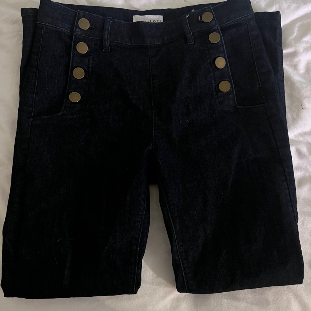 LOFT High-Rise Dark Jeans with Brass Button Details